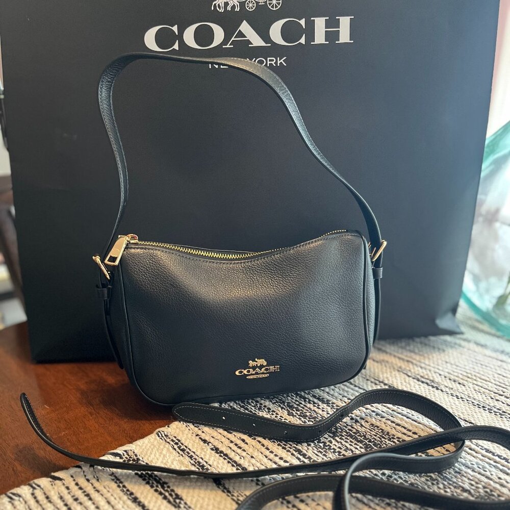 Coach Kailey Pebble Leather Shoulder / Crossbody Bag – Gold/Black